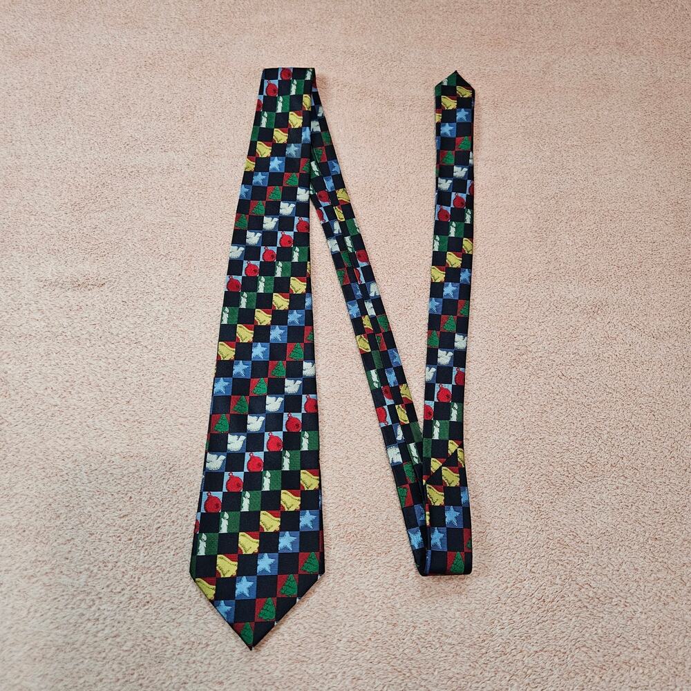 American Greetings Vintage Y2K Holiday Novelty Checkered Pattern 100% Silk Tie